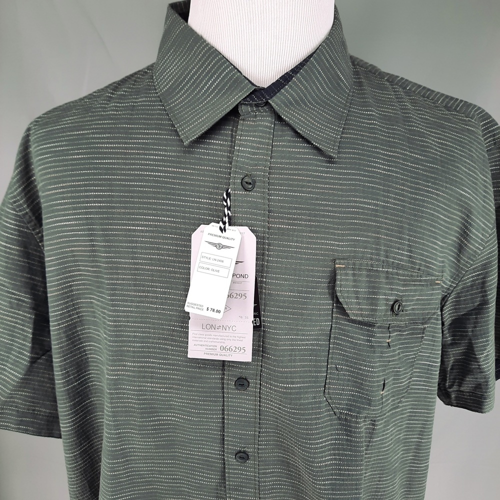 NEW Across the Pond Green Textured Short Sleeve Shirt Men's 2XL Button Down